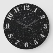 Glitzer Stars2 - Silver Black Große Wanduhr (Vorderseite)