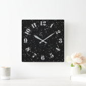 Glitzer Stars2 - Silver Black Quadratische Wanduhr (Zuhause)