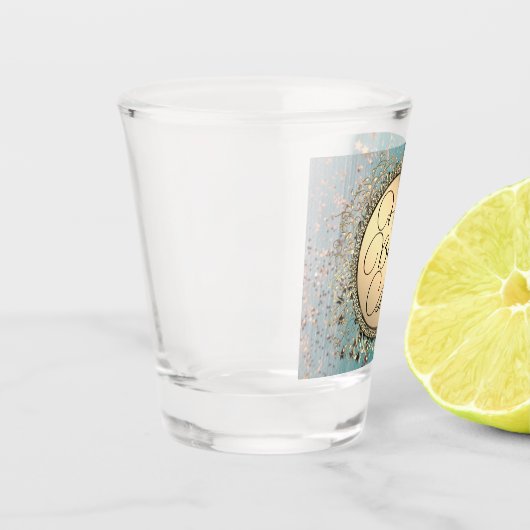 Glitzer Stars on Blue Aquamarin Birthday Maßgeschn Schnapsglas (Links)