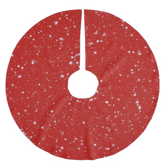 Glitzer Stars - Silberrot Polyester Weihnachtsbaumdecke (Vorderseite)