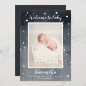 Glitzer-Sterne Aquarell-Foto Geburt Ankündigung (Vorne/Hinten)