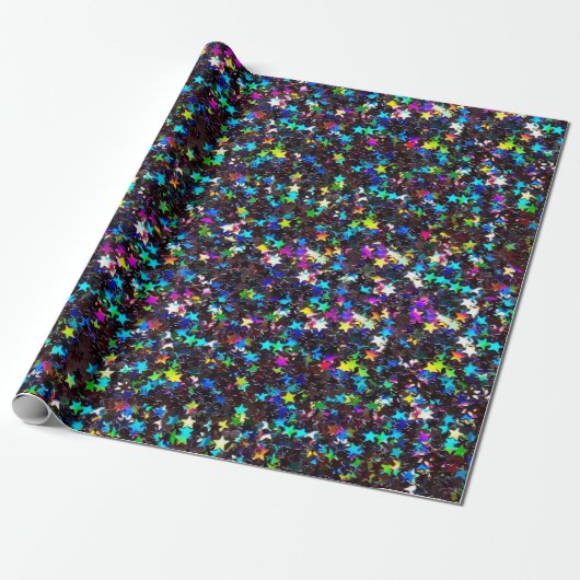 Glitzer Sterne in Schwarz Geschenkpapier (Ungerollt)