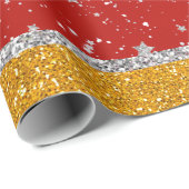 Glitzer-Sterne - silbernes Rot Geschenkpapier (Rolleneckpunkt)