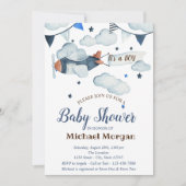 Glitzer, Sterne, Wolken, Flugzeugbabydusche Einladung (Vorderseite)