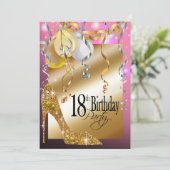Glitzer-Stilett-Ballon-18. Geburtstagsrosa Einladung (Stehend Vorderseite)