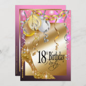 Glitzer-Stilett-Ballon-18. Geburtstagsrosa Einladung (Vorne/Hinten)