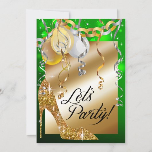 Glitzer-Stilett-Ballon-30. Geburtstagssmaragd Einladung (Vorderseite)