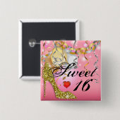 Glitzer-Stilett-Feier für Rosa des Bonbons 16% Button (Vorne & Hinten)