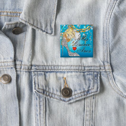 Glitzer-Stilett-Feier Quinceañera Blau Button (Beispiel)