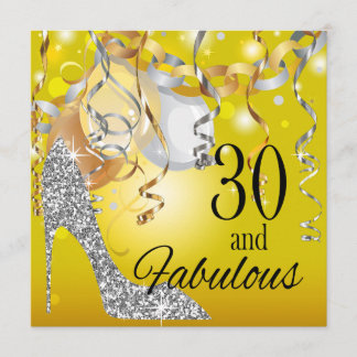 Glitzer Stiletto 30. Geburtstag | gelbes Silber Einladung