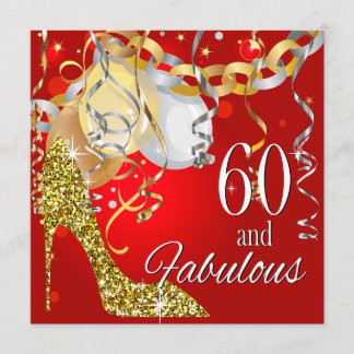Glitzer Stiletto 60. Geburtstag | Rotes Gold Einladung