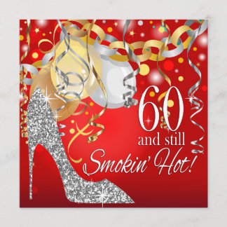 Glitzer Stiletto 60. Geburtstag | rotes Silber Einladung
