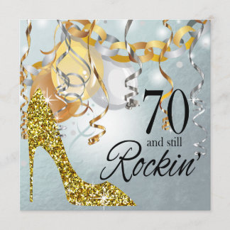 Glitzer Stiletto 70. Geburtstag | Silbergold Einladung