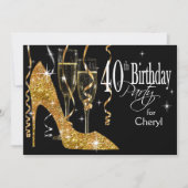 Glitzer Stiletto Champagne 40. Geburtstag Einladung (Vorderseite)