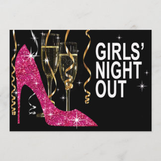 Glitzer Stiletto Champagne Girls Night Out fuschia Einladung