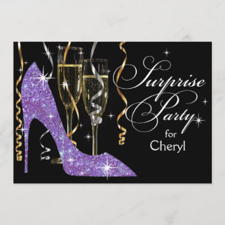 Glitzer Stiletto Champagne Überraschung Geburtstag Einladung