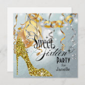 Glitzer Stiletto Silver Foil Sweet 16 Party Einladung (Vorne/Hinten)
