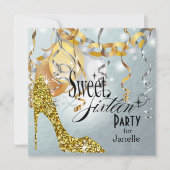 Glitzer Stiletto Silver Foil Sweet 16 Party Einladung (Vorderseite)