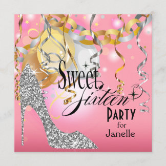 Glitzer Stiletto Sweet 16 Party | rosa Silber Einladung