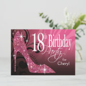 Glitzer Stiletto Zebra 18. Geburtstag pink Einladung (Stehend Vorderseite)