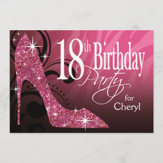 Glitzer Stiletto Zebra 18. Geburtstag pink Einladung
