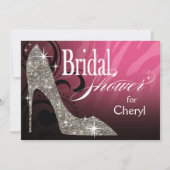 Glitzer Stiletto Zebra Brautparty rosa Silber Einladung (Vorderseite)