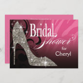 Glitzer Stiletto Zebra Brautparty rosa Silber Einladung (Vorne/Hinten)