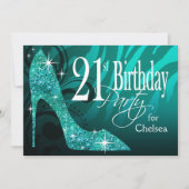 Glitzer-Stilettzebra-21. Geburtstag aquamarin Einladung (Vorderseite)