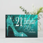 Glitzer-Stilettzebra-21. Geburtstag aquamarin Einladung (Stehend Vorderseite)