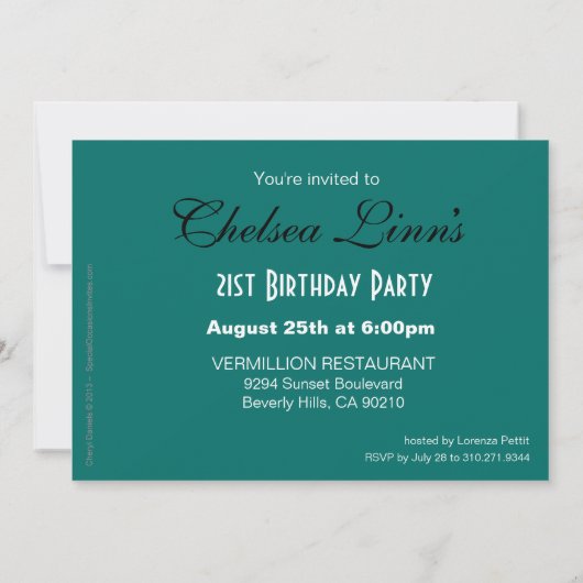 Glitzer-Stilettzebra-21. Geburtstag aquamarin Einladung (Rückseite)