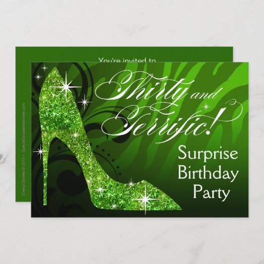 Glitzer-StilettZebra 30 u. schrecklicher Einladung (Vorne/Hinten)