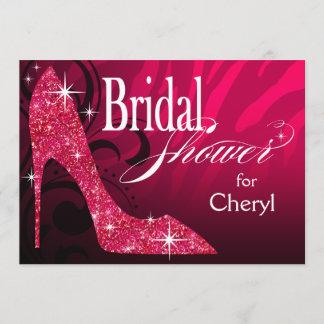 Glitzer-Stilettzebra-Brautparty fuschia Einladung
