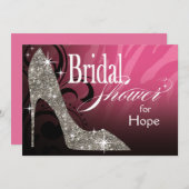 Glitzer-Stilettzebra-Brautpartyrosasilber Einladung (Vorne/Hinten)