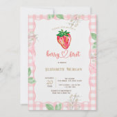Glitzer Strawberry Frame Karierte Babydusche Einladung (Vorderseite)