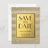 Glitzer Streifen Gold Fohlen Save the Date Postkar Ankündigungspostkarte (Vorne/Hinten)