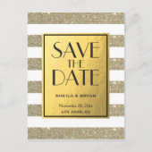 Glitzer Streifen Gold Fohlen Save the Date Postkar Ankündigungspostkarte (Vorderseite)