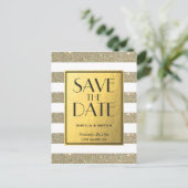 Glitzer Streifen Gold Fohlen Save the Date Postkar Ankündigungspostkarte (Stehend Vorderseite)