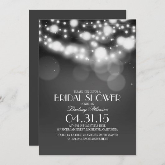 Glitzer-String-Lichter Vintages Brautparty Einladung (Vorne/Hinten)