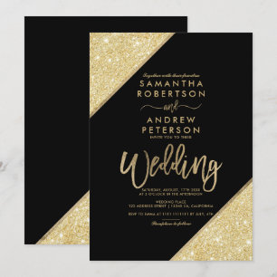 Glitzer Stripe typografie schicke Schwarze Hochzei Einladung