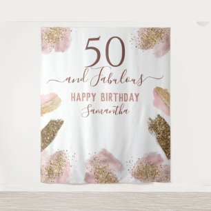 Glitzer Strokes Pink Happy 50. Geburtstag Tapestry Wandteppich