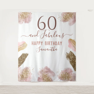 Glitzer Strokes Pink Happy 60. Geburtstag Tapestry Wandteppich