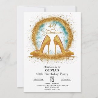 Glitzer Stylish Digital Gold 40. Geburtstag Einladung