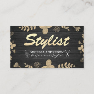 Glitzer Stylist Holz und Blumenmuster Visitenkarte
