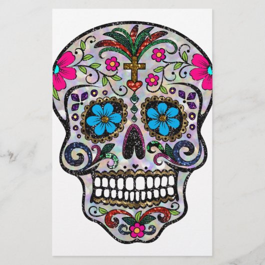 Glitzer Sugar Skull Briefpapier (Vorderseite)