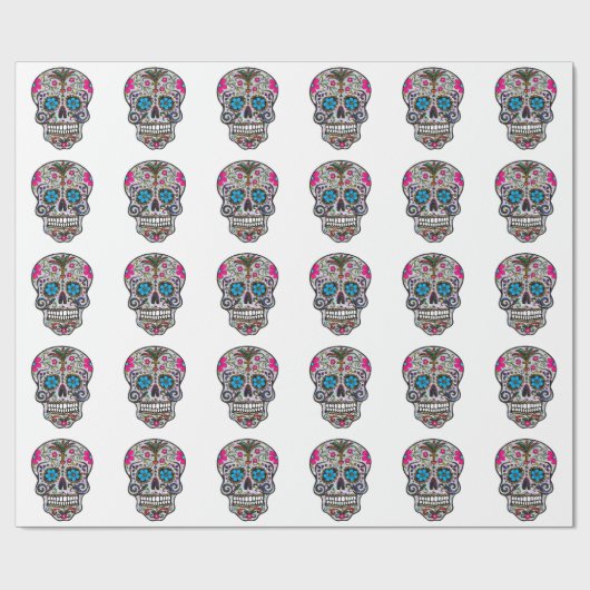 Glitzer Sugar Skull Geschenkpapier (Flach)