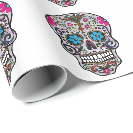 Glitzer Sugar Skull Geschenkpapier (Rolleneckpunkt)
