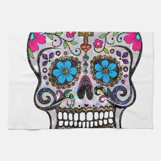 Glitzer Sugar Skull Handtuch (Horizontal)