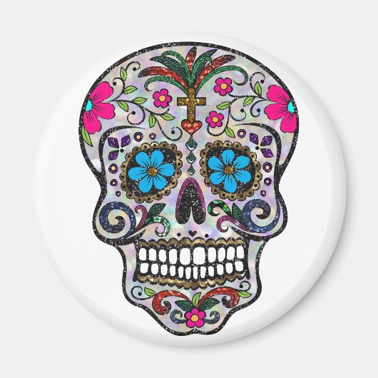 Glitzer Sugar Skull Magnet (Vorne)