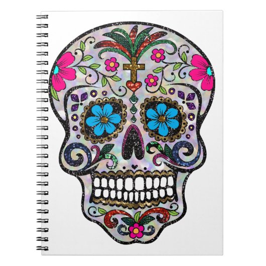 Glitzer Sugar Skull Notizblock (Vorderseite)