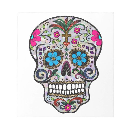 Glitzer Sugar Skull Notizblock (Vorderseite)